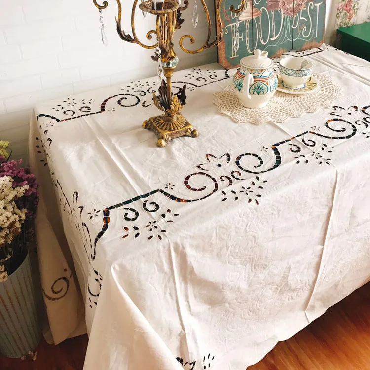

European pastoral cotton fabric embroidered hollow large table linen tea table cloth tablecloth piano towel can be covered