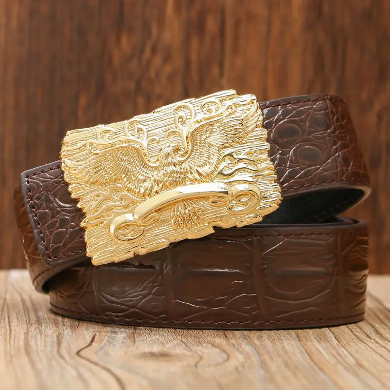 Новый бренд Крокодил Стиль Золотой Пояс женская обувь высокого качества ремни модные ковбойские дизайнерские роскошные мужские гладкой