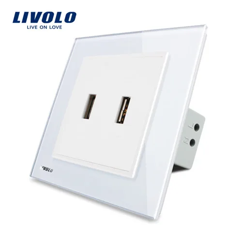 Livolo Британский Стандартный две банды USB разъем Socket/розетка, черного цвета с украшением в виде кристаллов Стекло Панель, VL-W292USB-11/12/13 - Тип: White