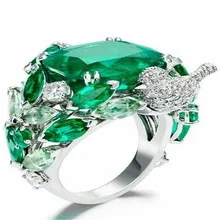 Винтажное кольцо с зеленым камнем для женщин, свадебные серебряные кольца с птицей, кольцо с кристаллами, роскошные ювелирные изделия, Bague Femme Man Anillos Mujer O3N166