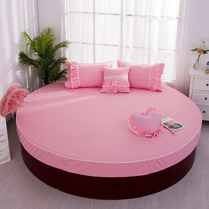 

Pure cotton round fitted sheet european style pink bed sheet for round bed mattress home bedding sheet diameter 200/220cm #sw