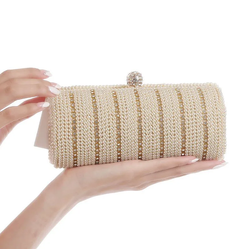 

Fashion Women Pearl Beaded Evening Clutch Rhinestone Diamond Ladies Chain Evening Bag Bridal Wedding Hand Bag Party Purse XA56H