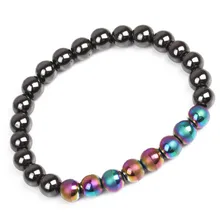 Потери Веса круглый цветной камень браслет для магнитотерапии здоровья Магнитный гематит стрейч браслет для мужчин и женщин
