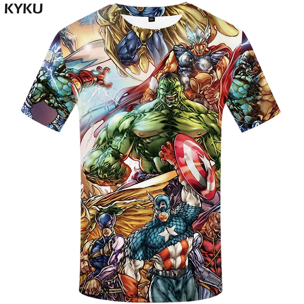 

KYKU Marvel T-shirt Men Avengers Shirt Print Cartoon Tshirts Casual Comic Anime Clothes Fitness T-shirts 3d Mens Clothing