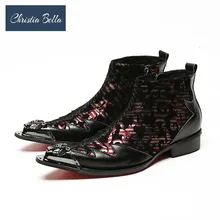 Christia Bella/Роскошные модные мужские кожаные туфли для отдыха; модные брендовые Дизайнерские ботильоны с металлическим носком на молнии с цветочным принтом; большие размеры