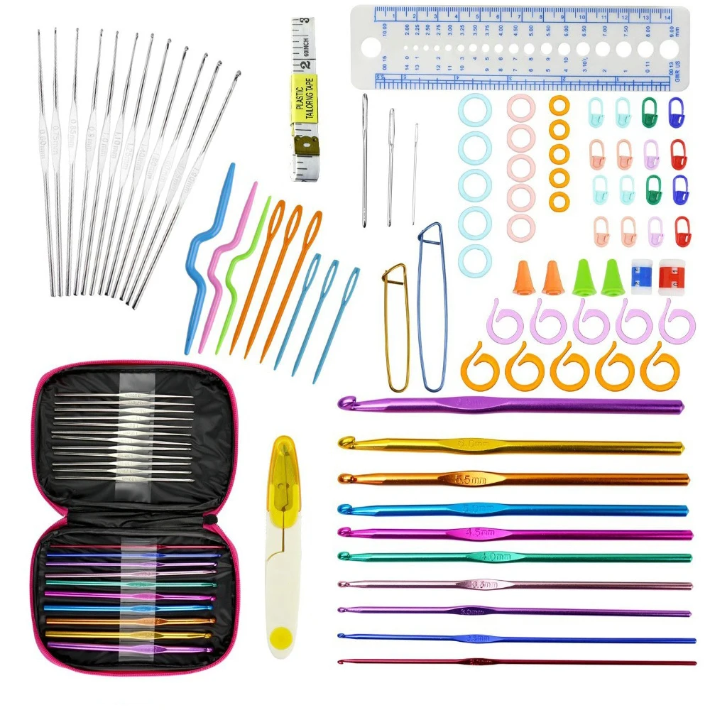 New Crochet Needles Set 22pcs Aluminum Weave Knitting Needles HookSet For Knitting Scissors Rulers Sewing Accessories with Case