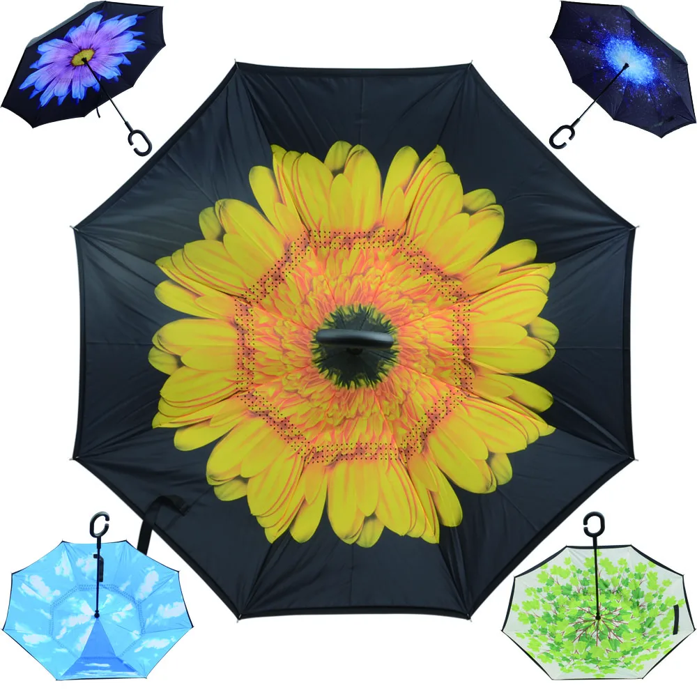 Зонтик обратный Высокое качество двойной Слои складной зонтик Ветрозащитный дождь автомобиль зонты для Для женщин для Для мужчин