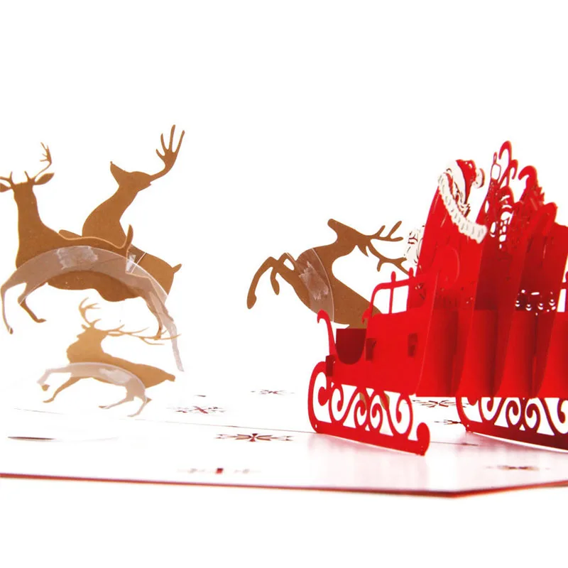 3D Laser Cut Handmade Santa Claus Elk Flying Sleigh Paper Invitation Greeting Cards PostCard Christ - 32791990314