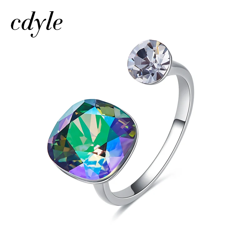 

Cdyle Women Cube Rings Embellished with crystals Square Engagement Finger Ring Laides Fashion Jewelry Bague