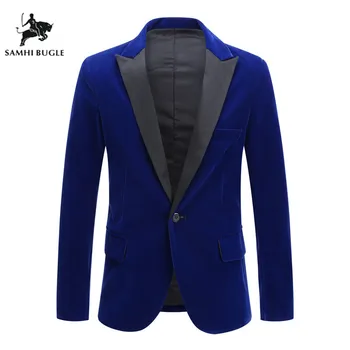 

Blazer for Men 2019 Autumn Winter Velvet Wine Red Fashion Male Blazer Wedding Groom Singer Slim Fit Mens Blazer Jacket