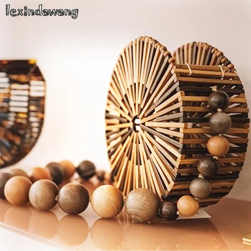 

Multicolor Round Bamboo Bags Hollow Out Beads Women Summer Beach Bags 2019 Holidays Lady Causal Handbags Chic Mini Shoulder Bags