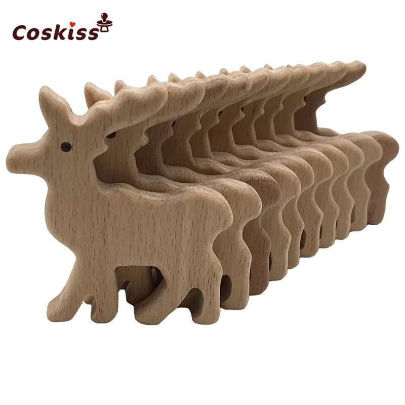 Elk Wooden Teether Teething Pendant Wood Deer Shape Teether Animal