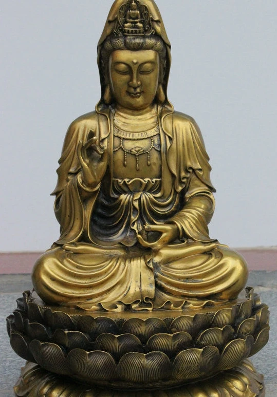 free shipping 18 Chinese Brass Copper Temple Pray Kwan Yin Quan Yin