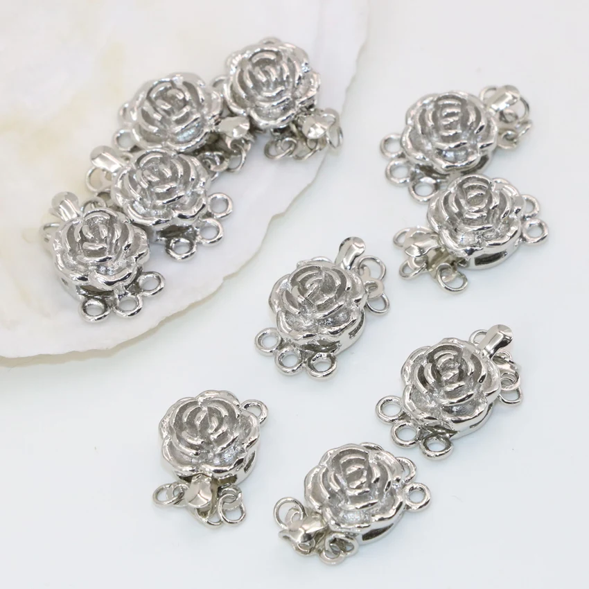 

Charms 3 rows rose flower shape 10mm 5pcs clasps hook for necklace&bracelet silver plated accessories diy jewelry findings B2856