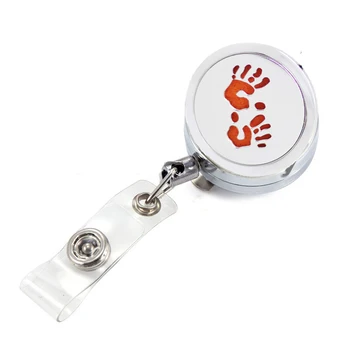 

5pcs Handprints 30mm Perfume Locket Metal Retractable Badge Reel Key ID Card Clip Ring Lanyard With Free Pads