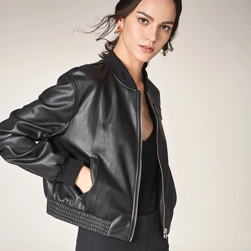 Женская куртка из искусственной кожи на молнии с длинным рукавом|jacket women casual|fashion