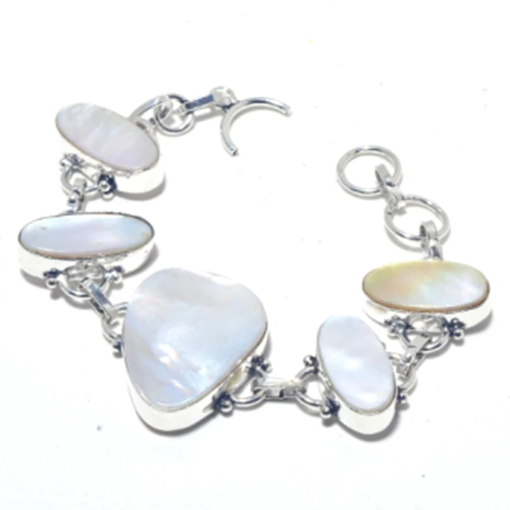

Mother Of Pearls Bracelet Silver Overlay over Copper, 18.8cm , B3982