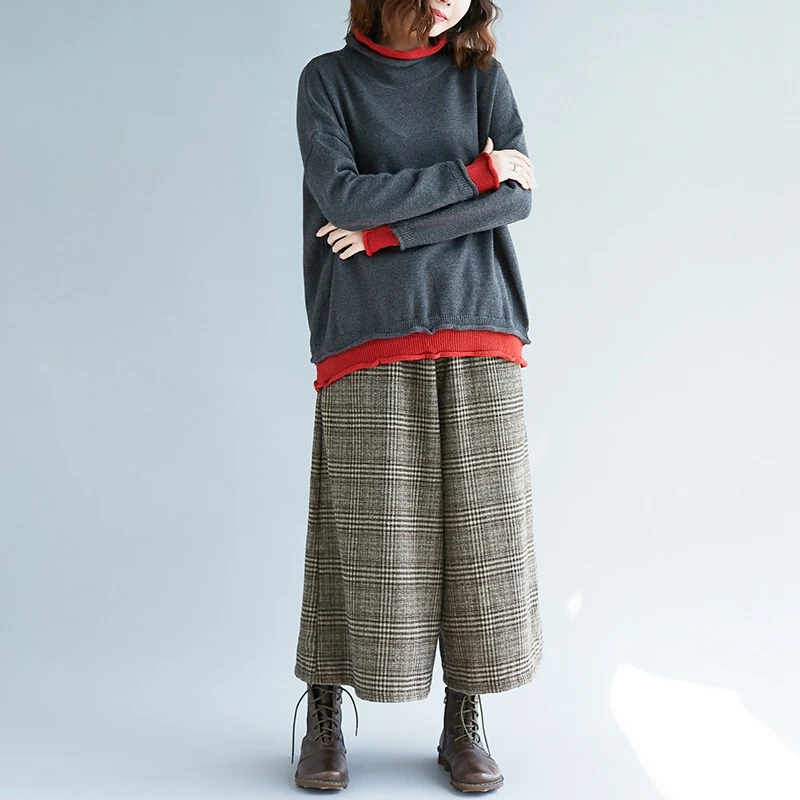 Autumn Casual Turtleneck Sweater Long Sleeve Women Plus Size Loose One Piece Knitted Sweater MMHH733