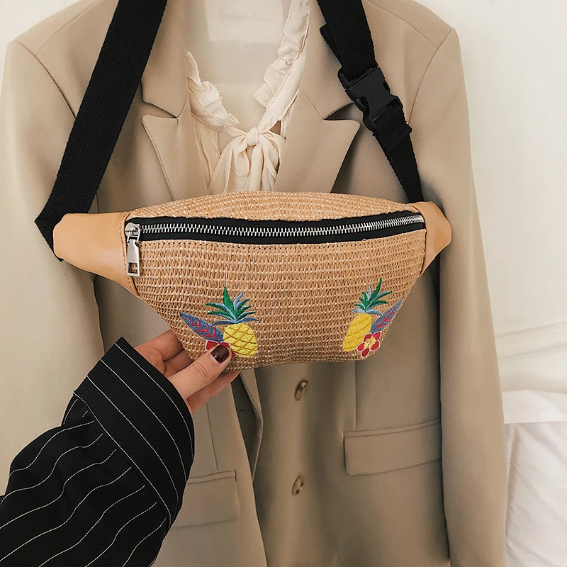 Ротанговая плетеная, из соломы Fanny Pack Для женщин сумки на пояс поясная сумка женская сумка через плечо сумки фрукты пляжная сумка школьная сумка на пояс, сумка-мешок, 8211