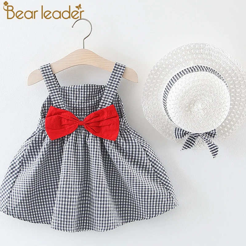 Bear Leader/платья для маленьких девочек коллекция года; сарафан для новорожденных Летнее Детское платье принцессы для девочек+ шапочка; комплект одежды из 2 предметов; пляжный костюм