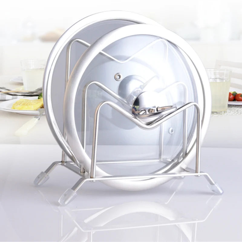 Two Layer Stainless Steel Pot Lid Shelf Cooking Storage