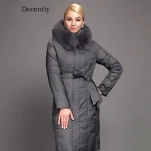 Decently 2015 Winter Women Long Down Jacket Fashion Coat Duck Down Hooded Pocket Natural Fox Fur