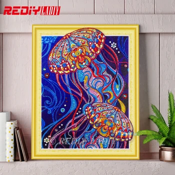 

NEW Special Shaped Diamond Mosaic Jellyfish Crystal Shining Round Rhinestones Wall Arts DIY Diamond Painting Cross Stitch Kits