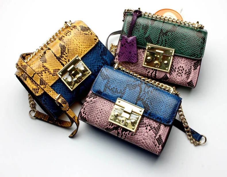 couro divisão vaca sacos crossbody cadeias serpentina