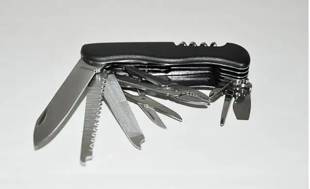 111 мм длина черный цвет качество многофункциональный швейцарский нож кемпинг инструмент лезвие из нержавеющей стали
