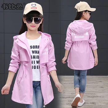 

2018 Spring Autumn Long Girls Trench Jackets Outwear Princess Girl Outerwear Windbreaker Kids Trench Coat Teenager Clothes