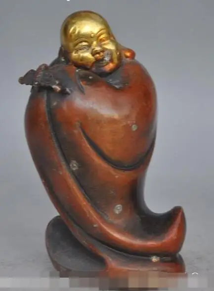 

S05973 6"tibet buddhism bronze Gilt bat wealth Auspicious Maitreya Buddha buddha statue