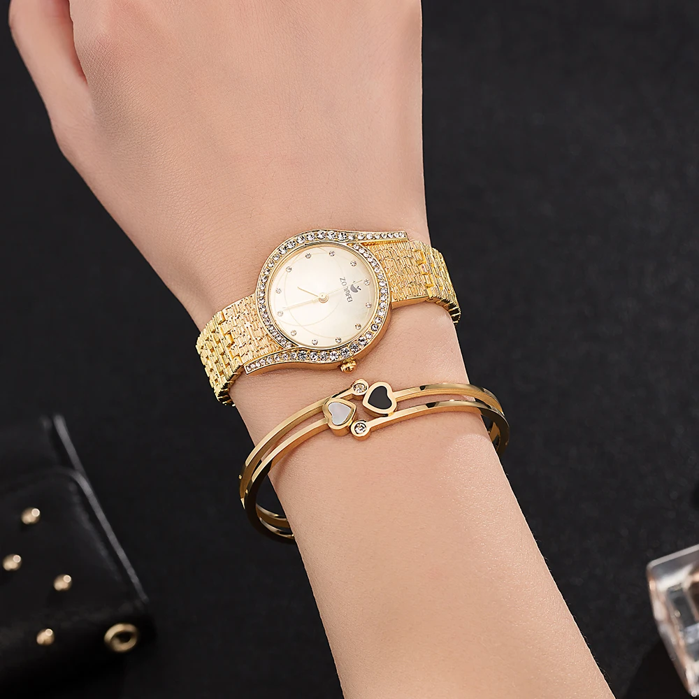

Fashion watches women 2019 new ZONMFEI brand woman high quality plated wrist watch ladies rhinestones bight face steel clock hot