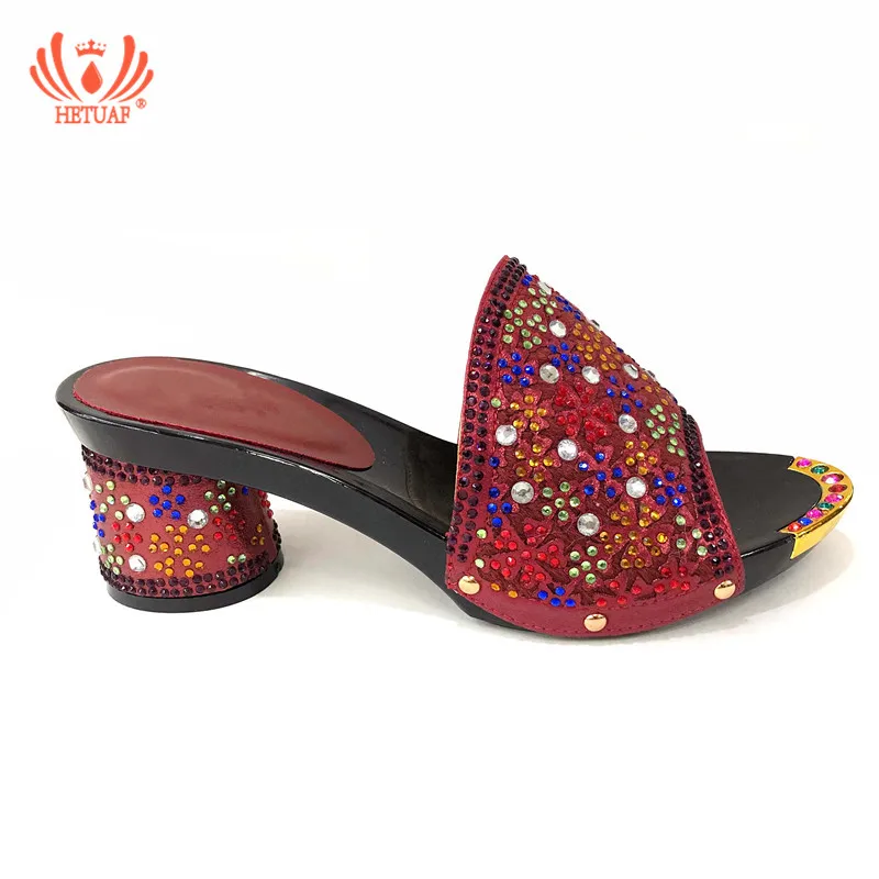 

2019 New Summer Wine Red Color Slipper Elegant Italian Women Sandals Shoe for Party African Wedding Slip Women Pumps Shoes