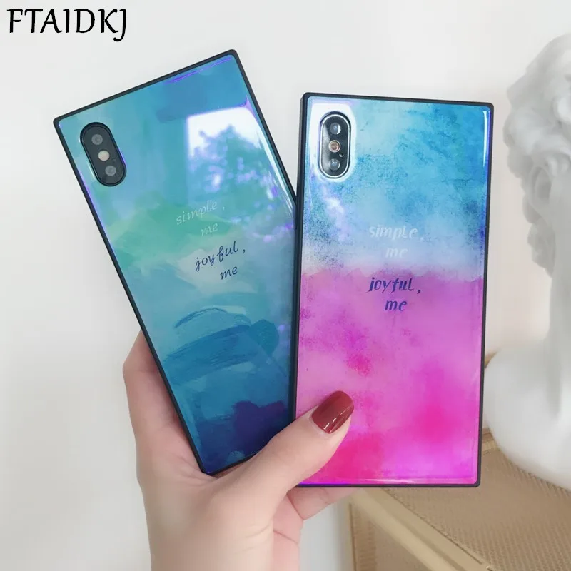 FTAIDKJ Blu-Ray стеклянный квадратный чехол для телефона iPhone X 6 6S 7 8 Plus Роскошный