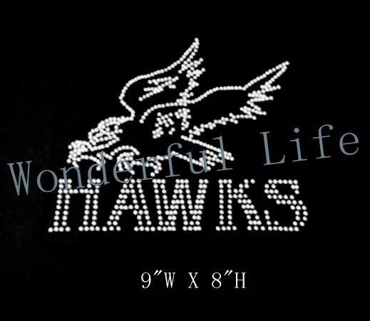free shipping hot fix rhinestone motif transfer Hawks Large Iron On Rhinestone Crystal T-shirt Transfer | Дом и сад