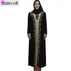 Черное золото исламское платье женское с длинным рукавом Дубай абайя халат арабский хиджаб молитва одежда женская мусульманская макси