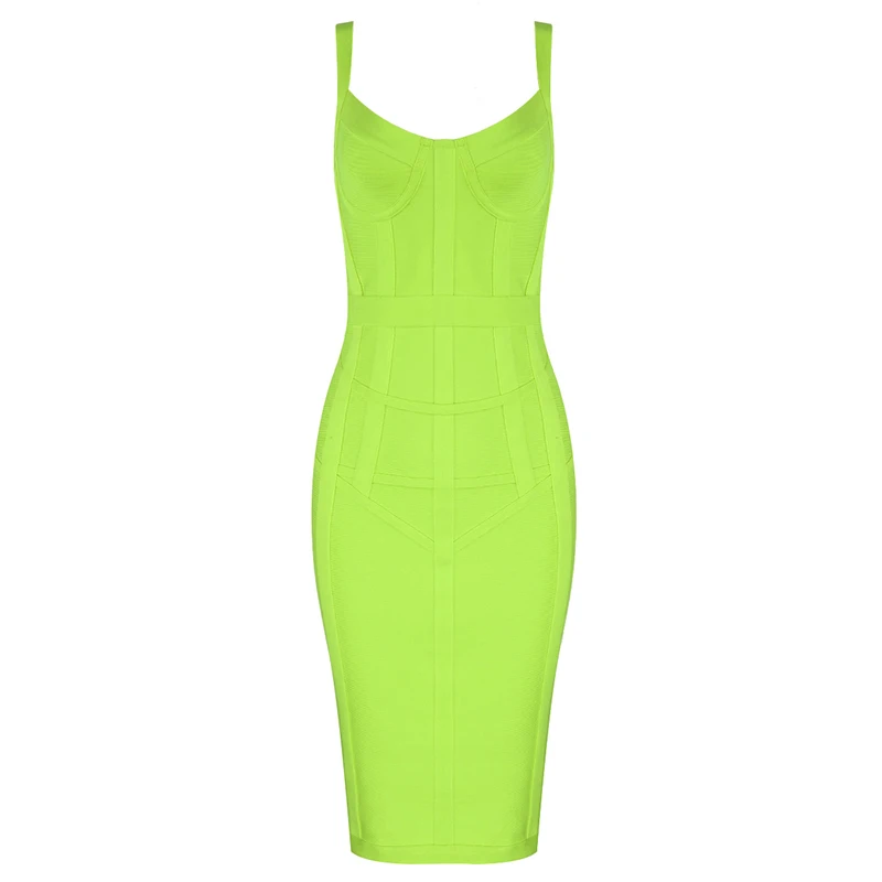 Горячая Распродажа женское сексуальное платье с v-образным вырезом желтое зеленое Бандажное платье Новое поступление модное вечернее платье Vestido - Цвет: Neon Green