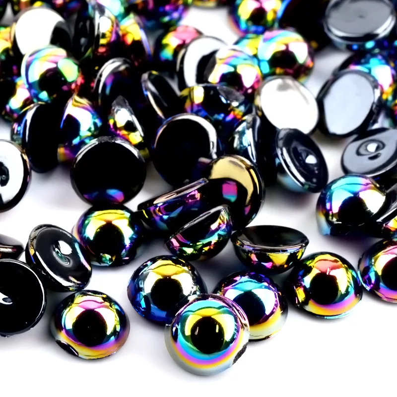 

MIOBLET 1 Pack 300pcs Black Chameleon Pearl Bead DIY Manicure Semi-circle Flatback 3D Nail Rhinestones 5mm Nail Art Decorations