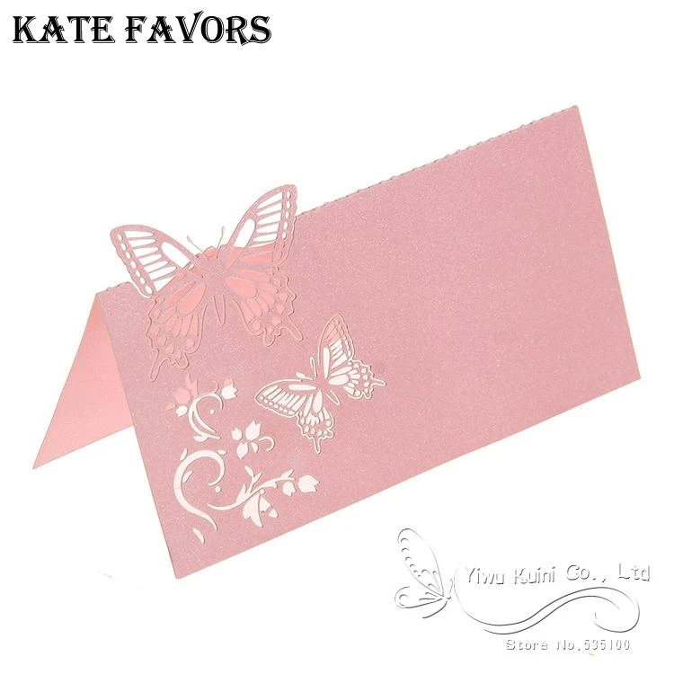 

50Pcs Pink Laser Cut Butterfly Paper Cards Wedding Table Place Cards Wedding Cards Wedding Decoration