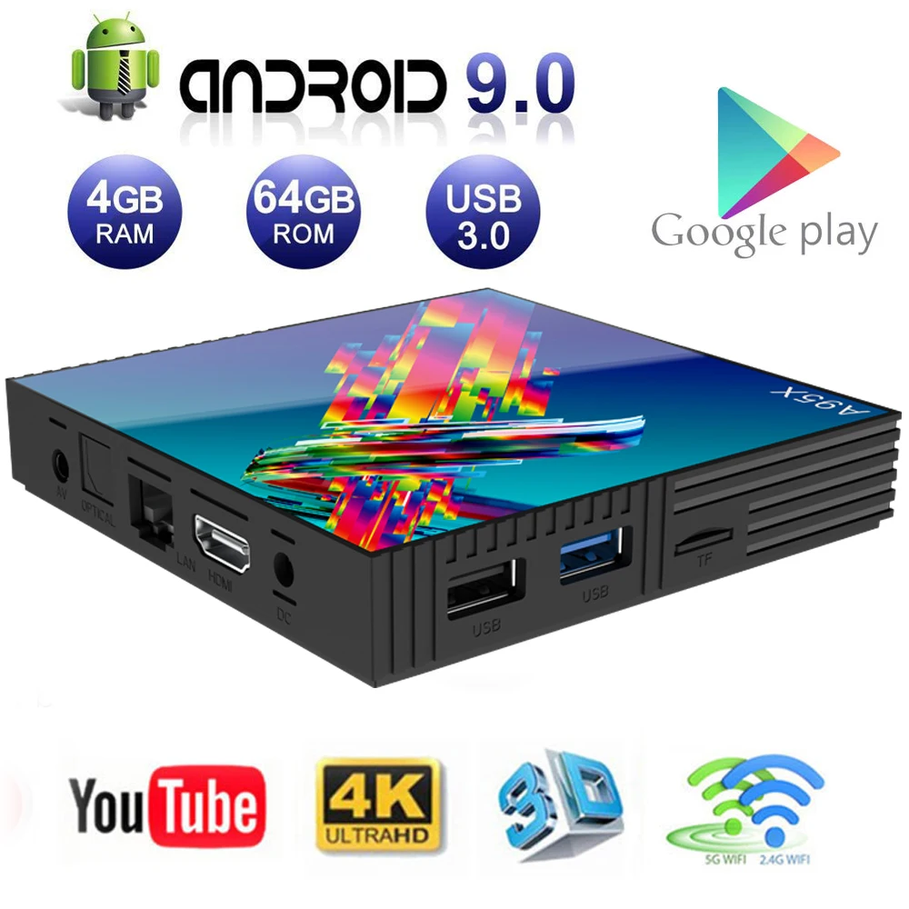 

Android TV Box A95X R3 4GB RAM 64GB ROM Smart Android 9.0 Boxes RK3318 Dual Band Wifi 4K ULTRA HD Media Player Home 3D Theatre