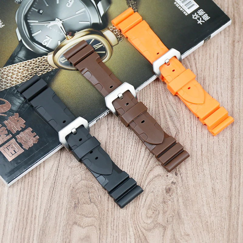 Силиконовый ремешок мужские часы аксессуары для Panerai ремешок 1950 серии PAM00616 00682 водонепроницаемый резиновый ремень 24 мм Серебряная Пряжка