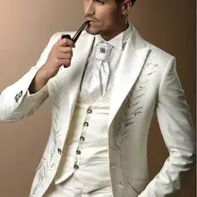 Новое поступление цвета слоновой кости Вышивка жениха Смокинги для женихов Для мужчин Свадебная вечеринка Костюмы Best человек индивидуальный заказ(куртка+ Брюки для девочек+ жилет) k: 164