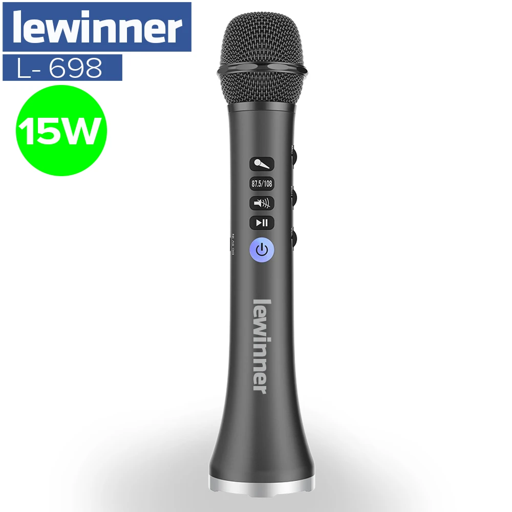 Baratos Lewinner L 698 micrófono inalámbrico de Karaoke Altavoz Bluetooth 2 en 1 reproductor portátil de grabación y grabación de música KTV para iOS Android