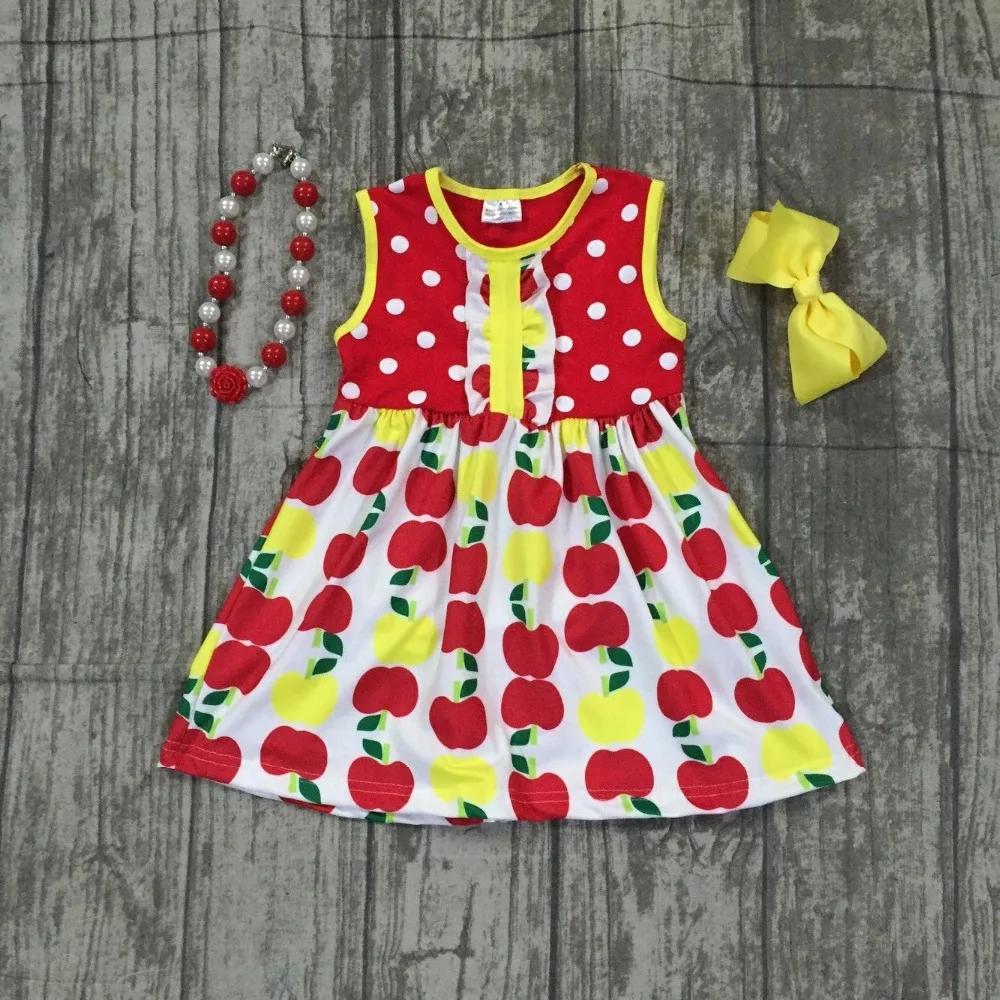 Пополнить обратно в школу otufits для маленьких девочек одежда из хлопка летнее платье apple принтом boutique без рукавов с матч аксессуары