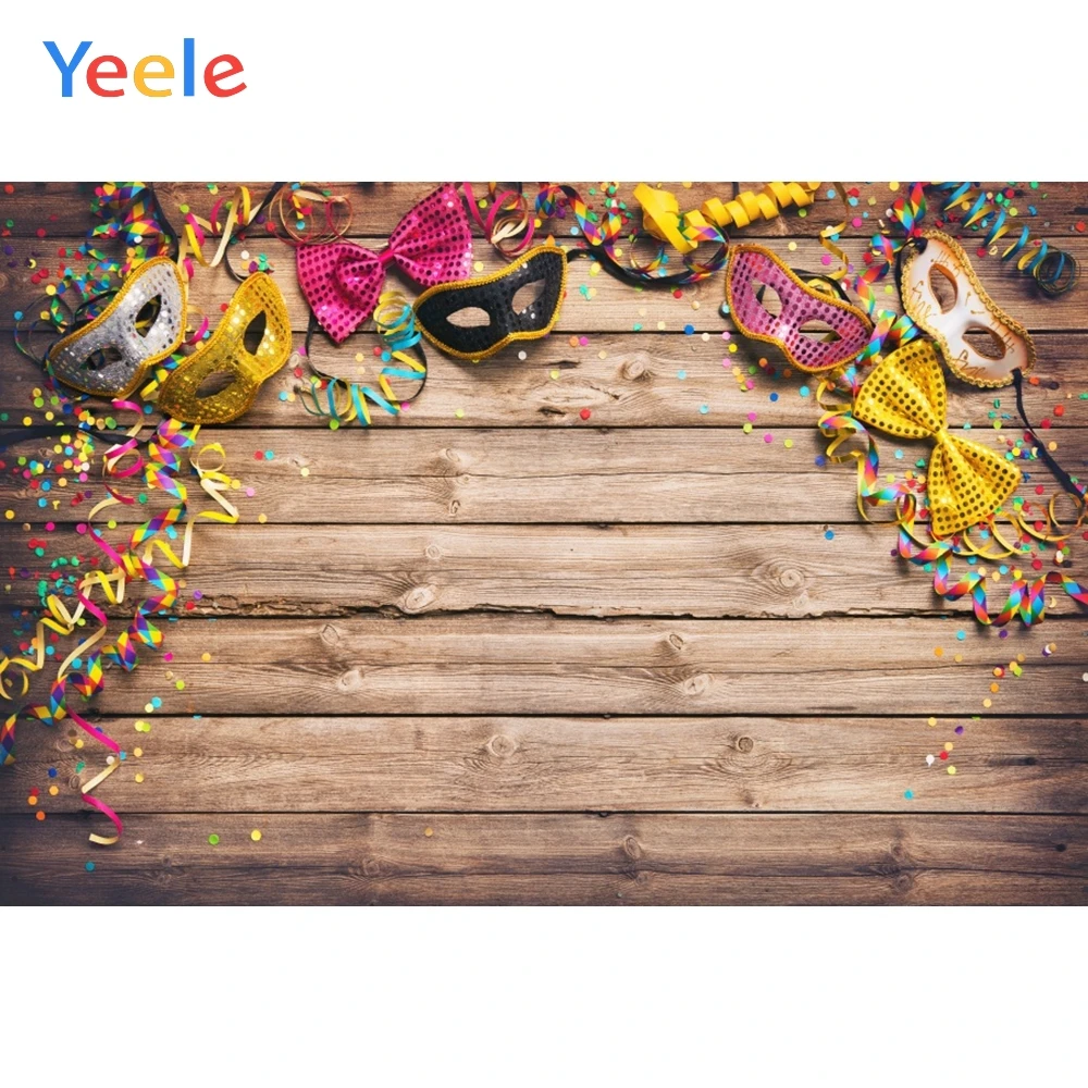 

Yeele Baby Party Wooden Backdrops Mask Colorful Ribbon Photography Background Customized Photographic Backdrop For Photo Studio