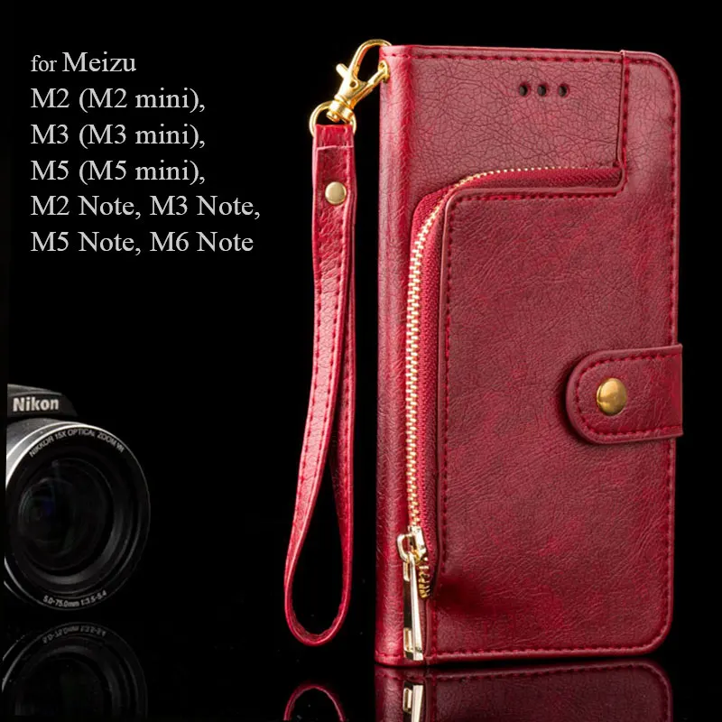 

Luxury case for Meizu M2 mini M3 mini M5 mini zipper Wallet design PU leather coque fundas covers for Meizu M2 Note M6 Note