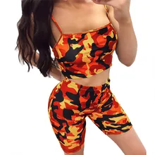 Print Camo Sweat Suits Two Piece Set Women Summer Beach Outfits Crop Top and Shorts Matching Sets Camouflage Casual Tracksuit