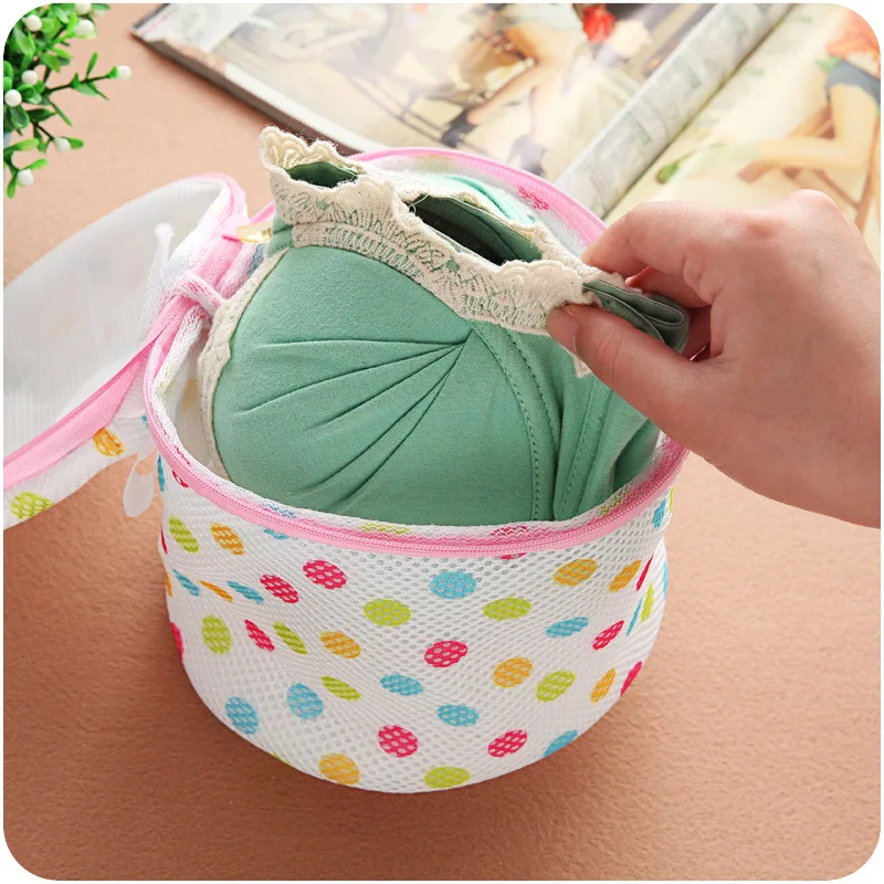 XZJJA 1PC Round Dots Zipper Laundry Bags Women Bra Underwear Washing Machine Mesh Bag Washing Pouch Clothes Protector Net Case