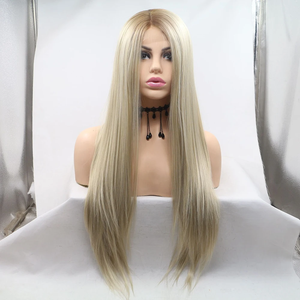 Sylvia Blonde 2 T Ombre шелковистые прямые синтетические парики с u-образной частью, коричневые корни, натуральные волосы, изготовленные из термостойкого волокна