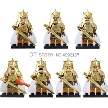 7Pcs/Set Game of Thrones Figures Jaime Lannister Spear Sword Gold Infantry Knight Legoed Building Blocks Toys Children KT1019